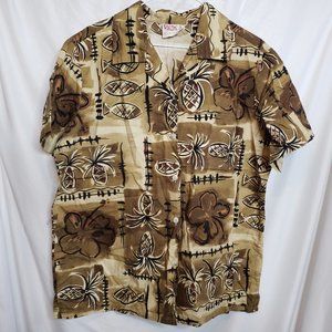 Vintage Hawaiian Camp Shirt Size Large Barefoot In Paradise Brown Pineapple